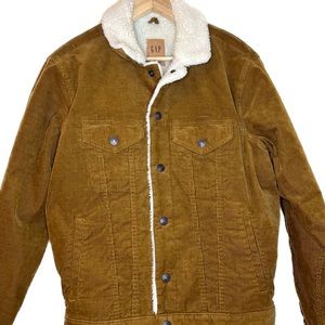 NWT Gap Vegan Faux Sheepskin lined courdoury jacket in cognac, Men’s Small